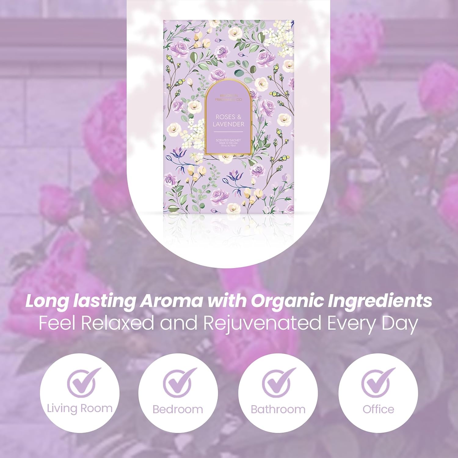 Brooklyn Fragrance Co. Arches Sachet Bags – Lavender Floral Scented Pouches – Perfect Aroma for Drawers, Closets, Cars and Bathrooms – Long-Lasting Fresh Scent Sachets (6- Pack)