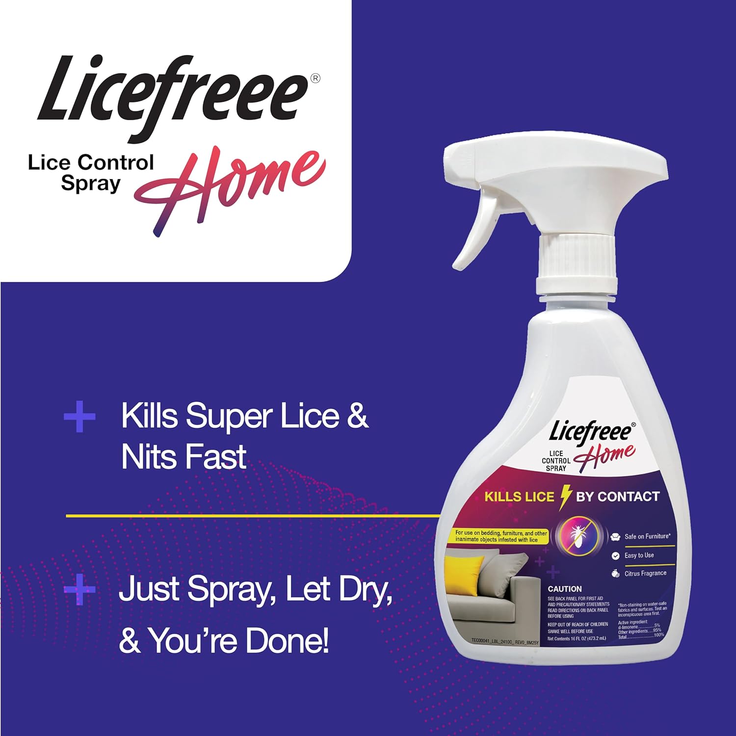 Licefreee! Home Spray, Head Lice Treatment for Furniture, Non-Staining, Lice Spray, 16 Fluid Ounce