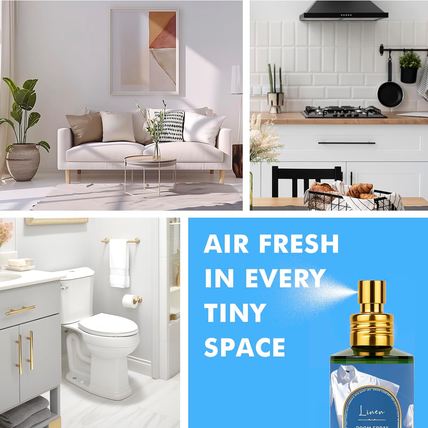 Linen Room Spray 2 Pack, 3.4oz/100ml Each – Long-Lasting Air Freshener & Odor Eliminator for Home, Bathroom, Bedroom & Office, Concentrated Room Spray