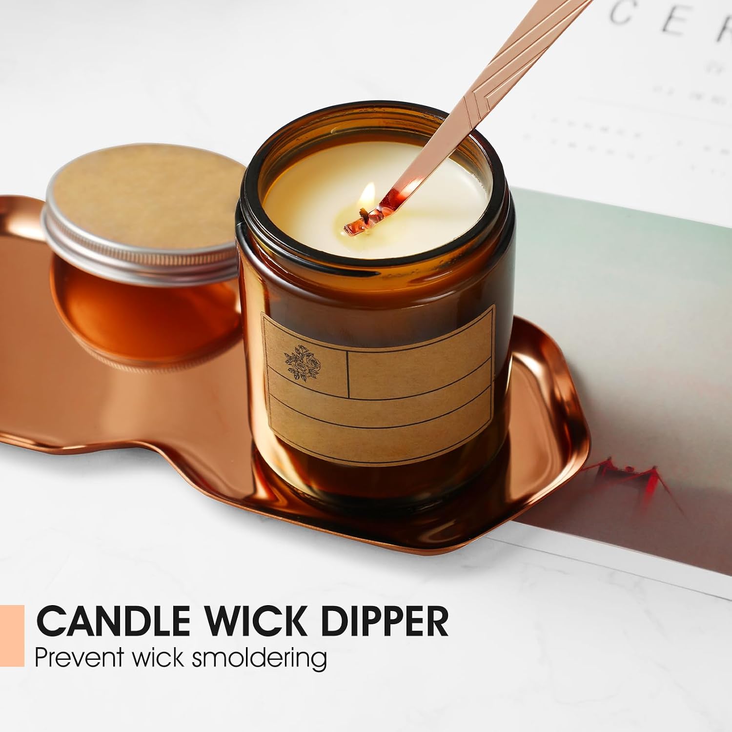 PATOISE 3-in-1 Candle Accessory Set, Wick Trimmer, Candle Snuffer, Wick Spoon, Stainless Steel Material Perfect for Candle Lovers(Rose Gold)