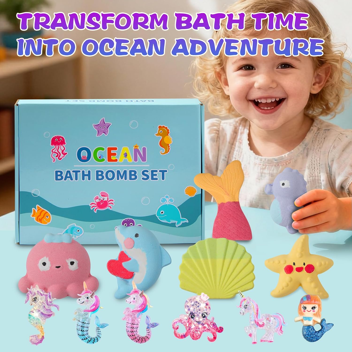 Bath Bombs for Kids Girls,Bath Toys for Kids, 6PCS XXL Mermaid Bath Bombs with Surprises - A Magical Bath Time Experience(Sea Animals)