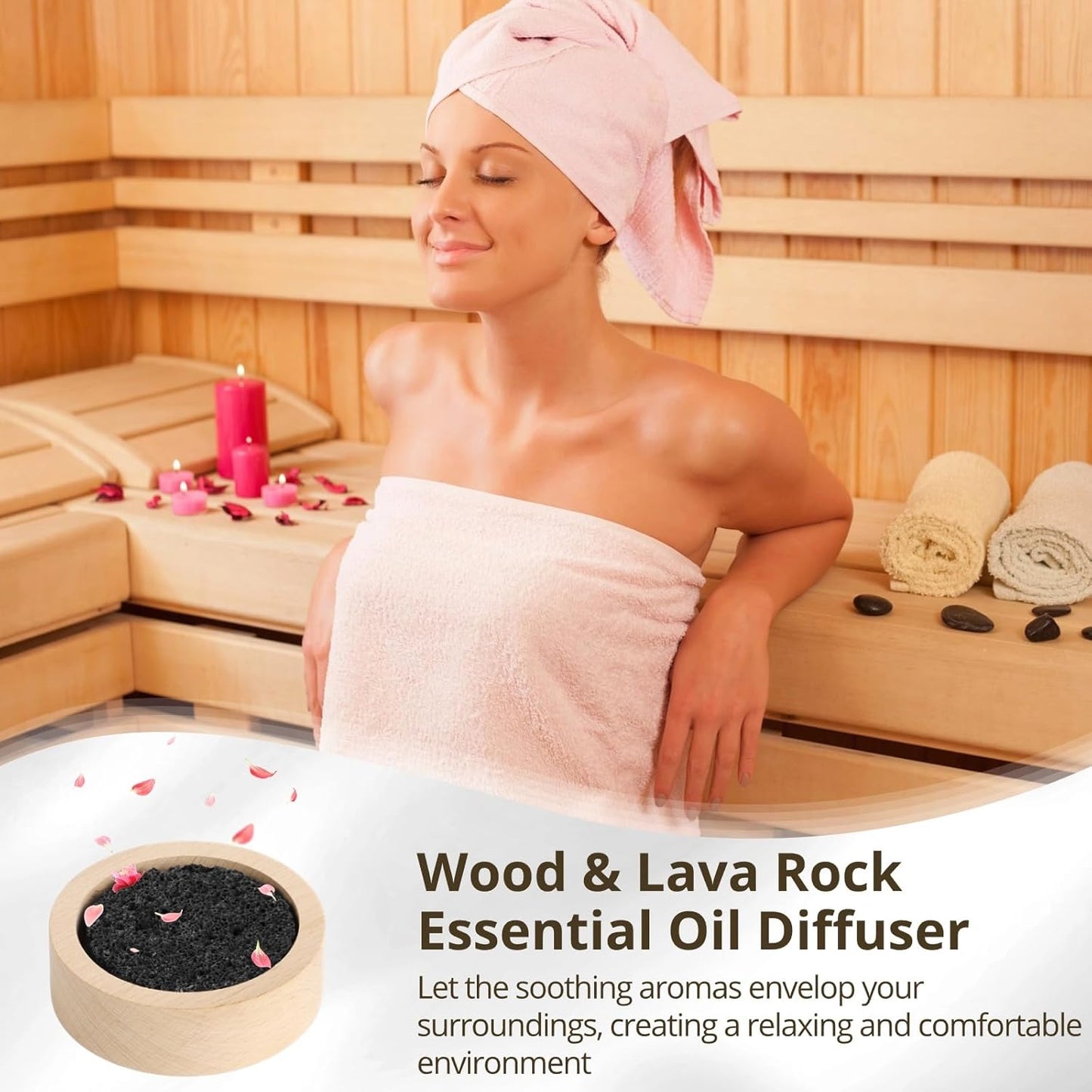 Wood & Lava Rock Essential Oil Diffuser, Black Lava Rock Stone Diffuser, Rock Diffuser with Natural Wood Base, Stone Diffuser for Home, Offices, Cars, Yoga, Sauna, SPA
