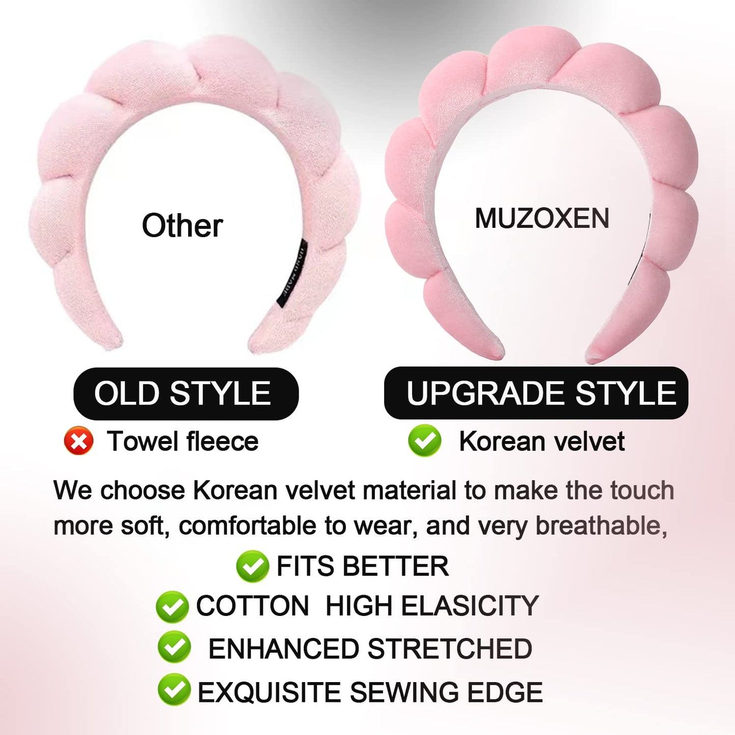 Luckybear Spa Headband for Washing Face, Velvet Makeup Headband, Bubble Skincare Head bands with Face Wash Wristbands Sponge Puff Head band for Women Skin Care - Green