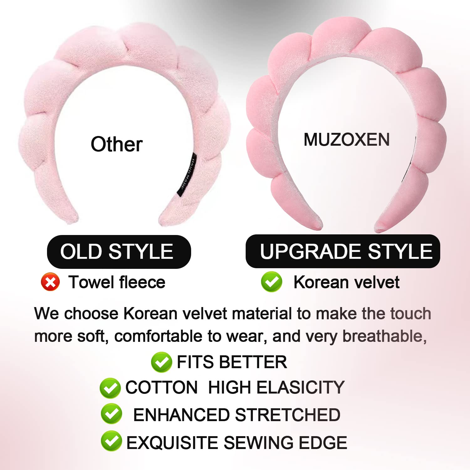 Luckybear Spa Headband for Washing Face, Velvet Makeup Headband, Bubble Skincare Head bands with Face Wash Wristbands Sponge Puff Head band for Women Skin Care - Green