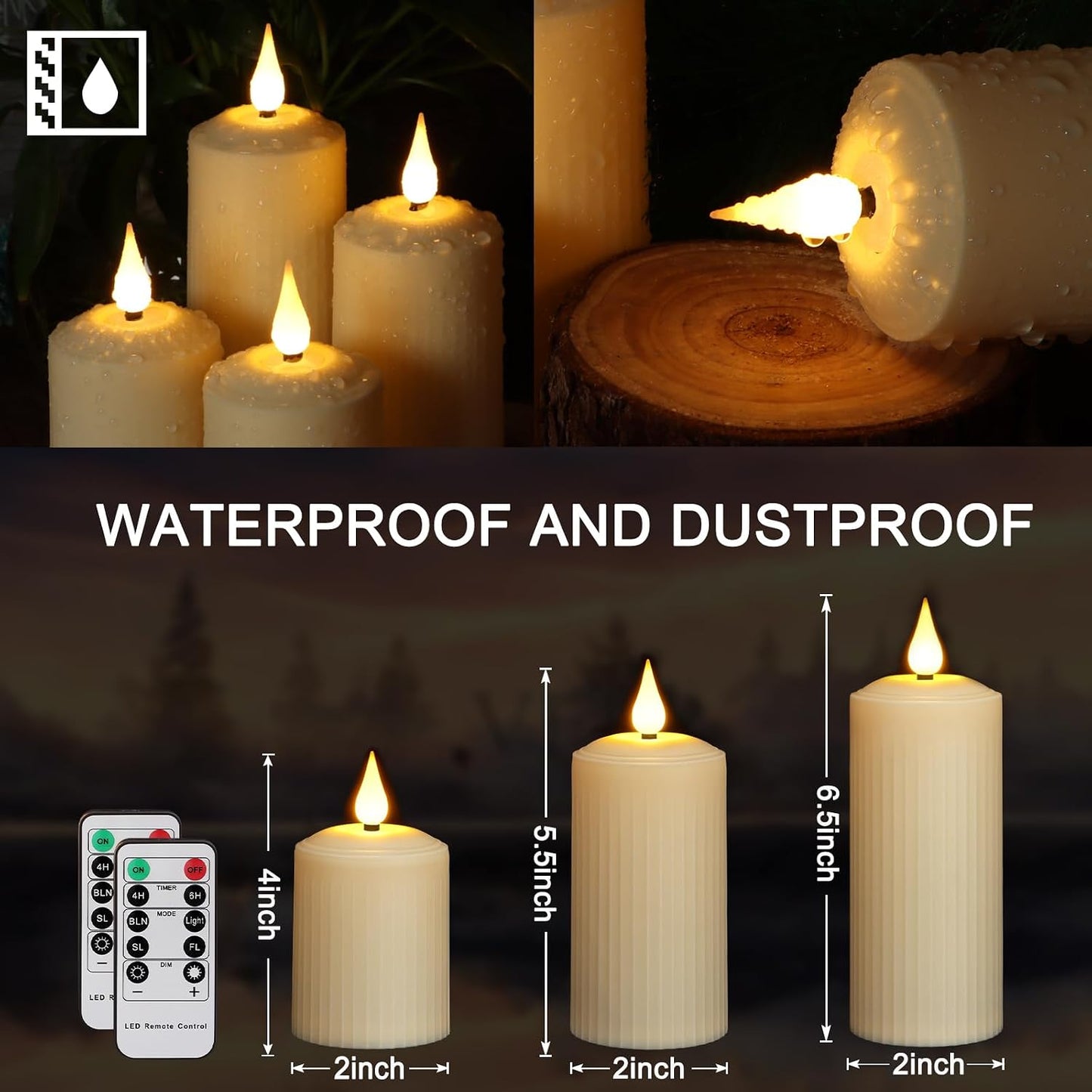 Daord Rechargeable LED Pillar Candles Flameless Flickering Candle Lights with Remote&Timer Set of 9 (D2 x H4/5.5/6.5") Classical Roman Column for Halloween Xmas Home Decor(9PCS,Rechargeable)