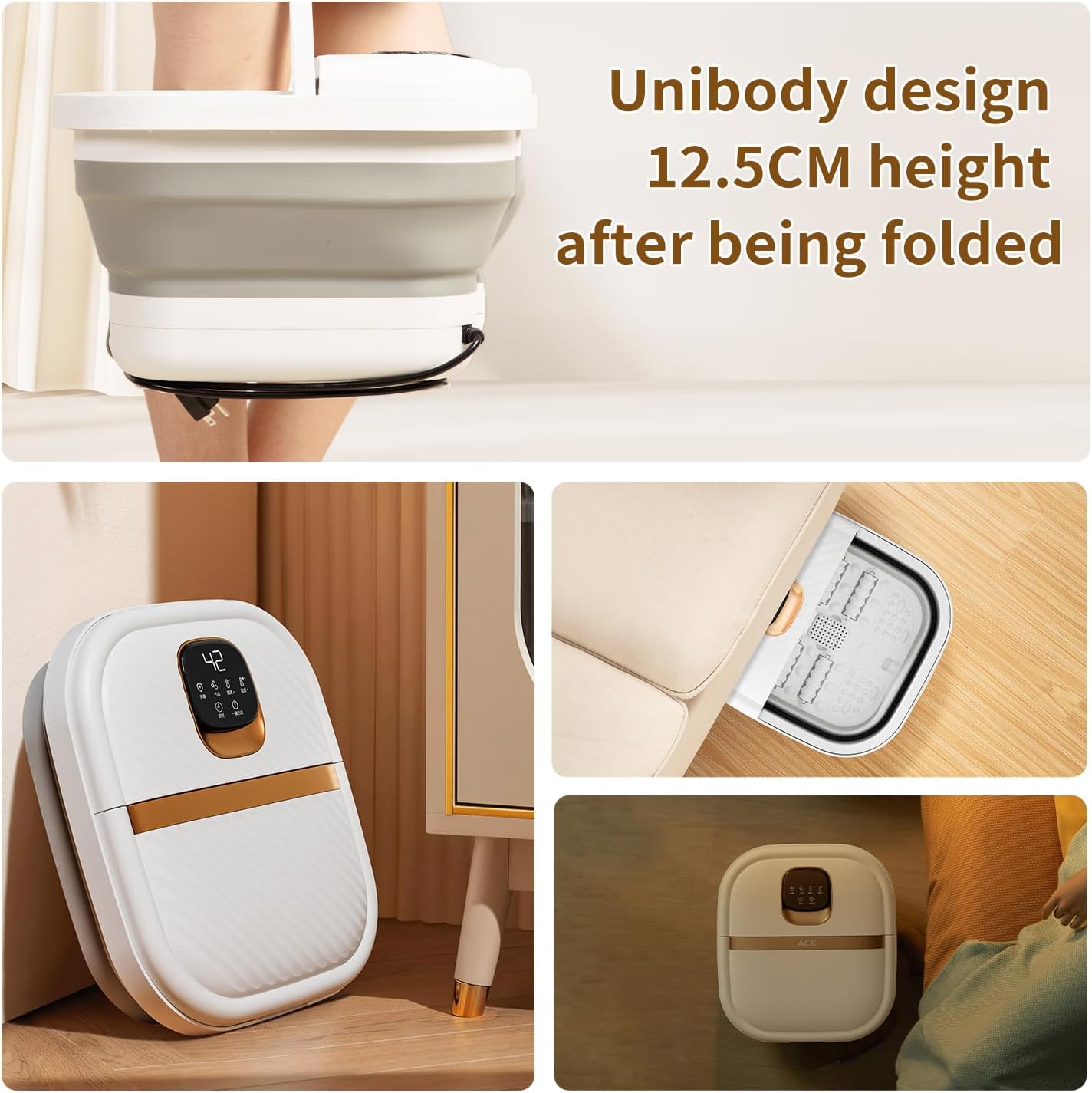 Folding Foot Spa with Heat - Collapsible Foot Bath Massager with Temp Control Touchscreen, Manual Massage Rollers, Space Saving Foot Tub, Pedicure Spa for Home, Office, Relaxation Gift for Men & Women