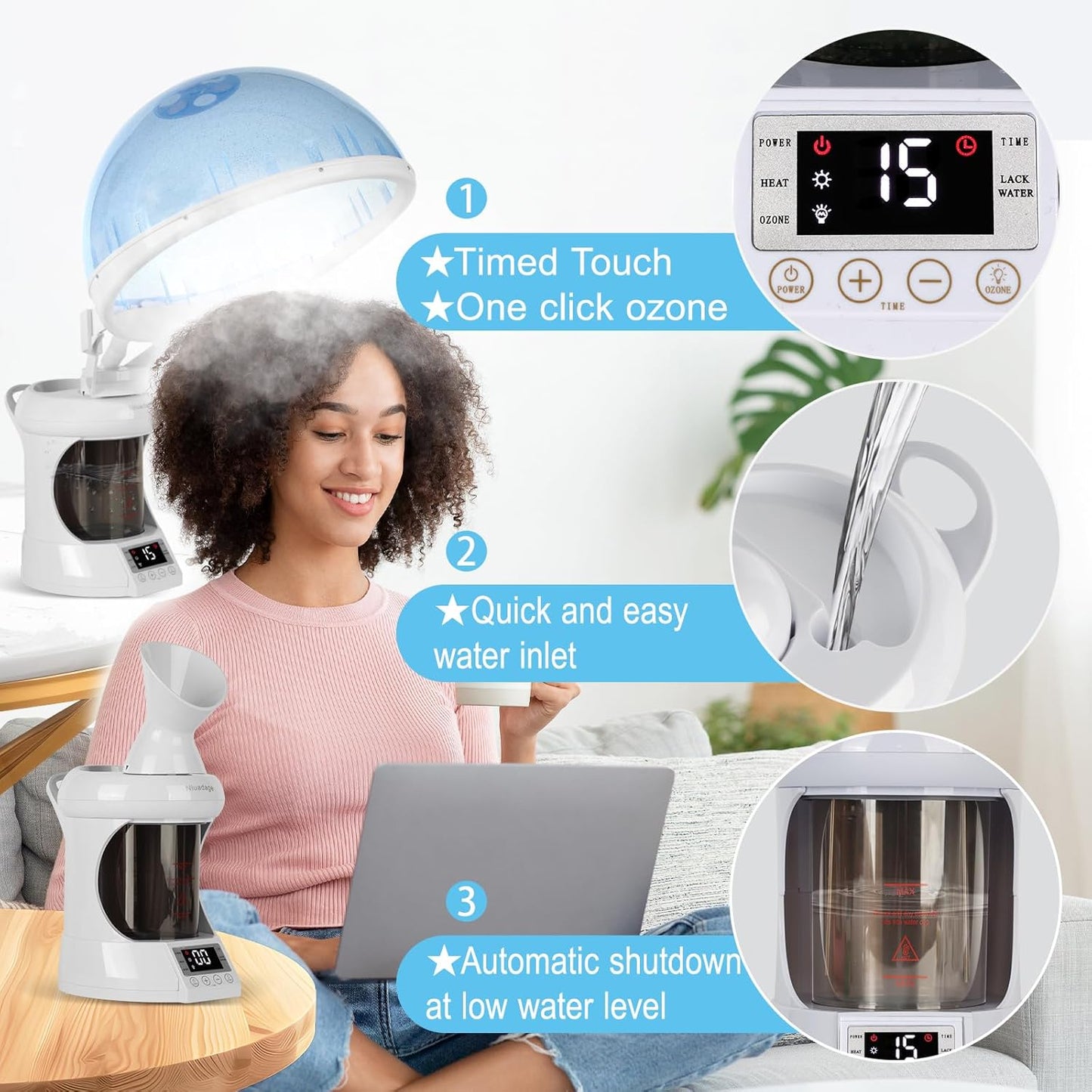 2 in 1 Hair and Face Steamer,Nano Ionic Steam for Deep Hydration & Pore Cleansing,Professional Facial Steamer with Timer for Home and Salon Personal Care