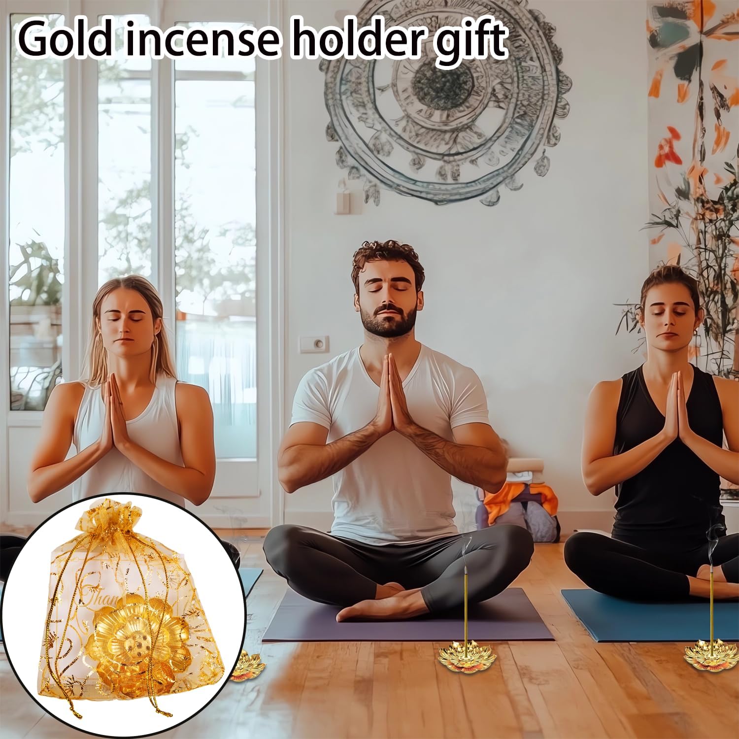 120 Pack Diwali Gifts Bulk with 30 Lotus Incense Holders, 30 Mini Golden Ganesha Ornaments, Organza Bags & Thank You Cards – Indian Return Gifts for Pooja, Festivals & Celebrations (Golden Set) (30)