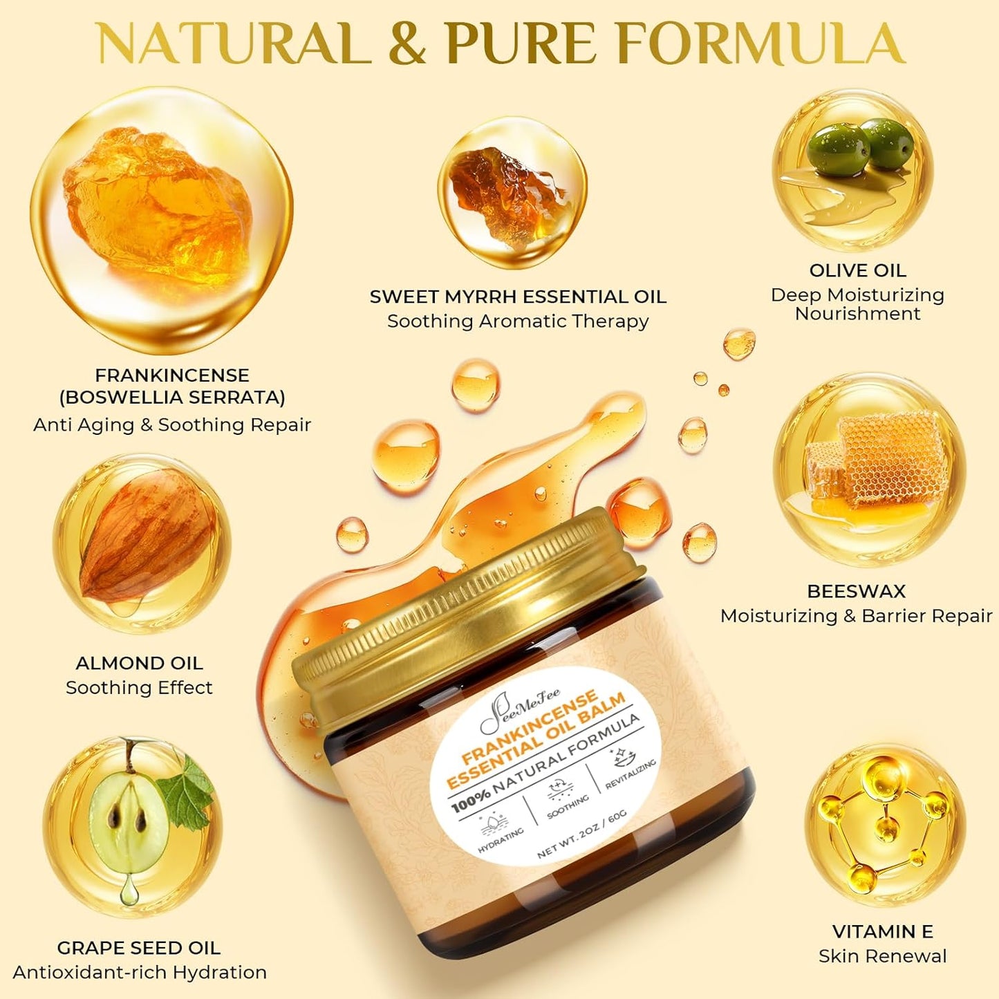 FeeMeFee Frankincense Balm 2oz, Frankincense Essential Oil with Myrrh for Soothing Relief, Muscle Relaxation, Boswellia Serrata, Olive Oil, Vitamin E, Moisturizer for Dry, Cracked Skin