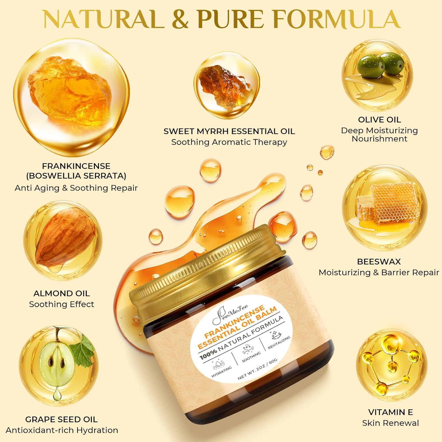 FeeMeFee Frankincense Balm 2oz, Frankincense Essential Oil with Myrrh for Soothing Relief, Muscle Relaxation, Boswellia Serrata, Olive Oil, Vitamin E, Moisturizer for Dry, Cracked Skin