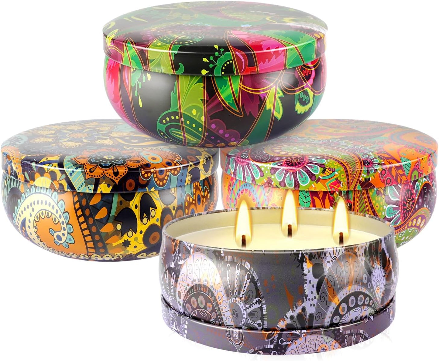 4 x 12oz Large Citronella Candle Outdoor，3 Wick Natural Soy Wax Summer Candle Bulk for Home, Garden Yard Balcony Camping Party ，200 Hours Long Burning