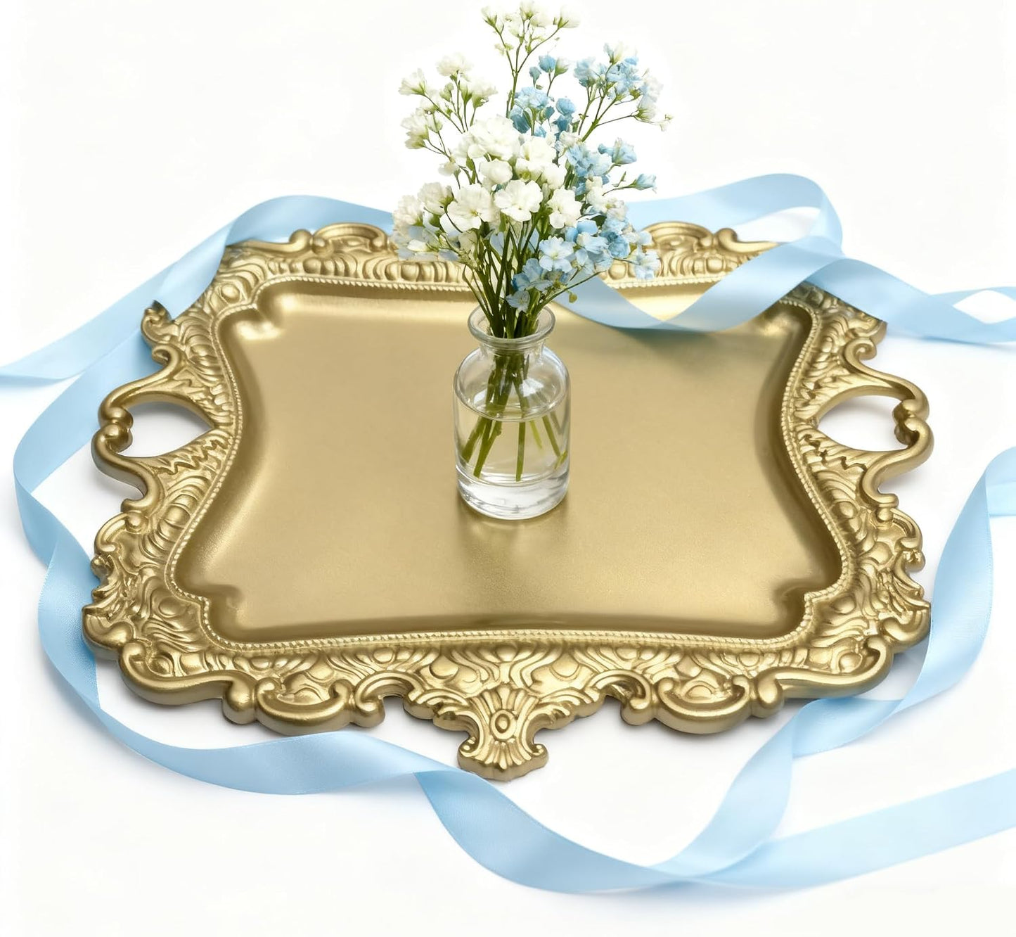 khtumeware 1 Pack Vintage Gold Jewelry Dish Brushed Gold Jewelry Trays ideal for holding jewelry rings and small trinkets.