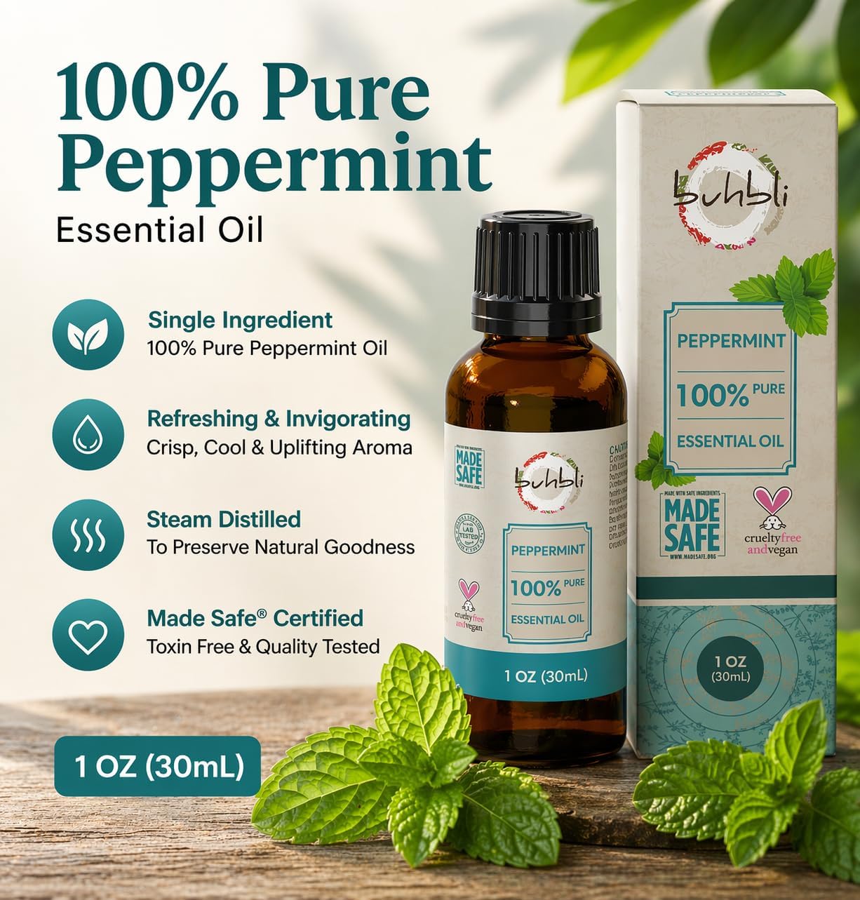 Peppermint Oil 100% Pure – Peppermint Essential Oil (30ml), Mentha Piperita, Steam Distilled, Essential Oil for Aromatherapy