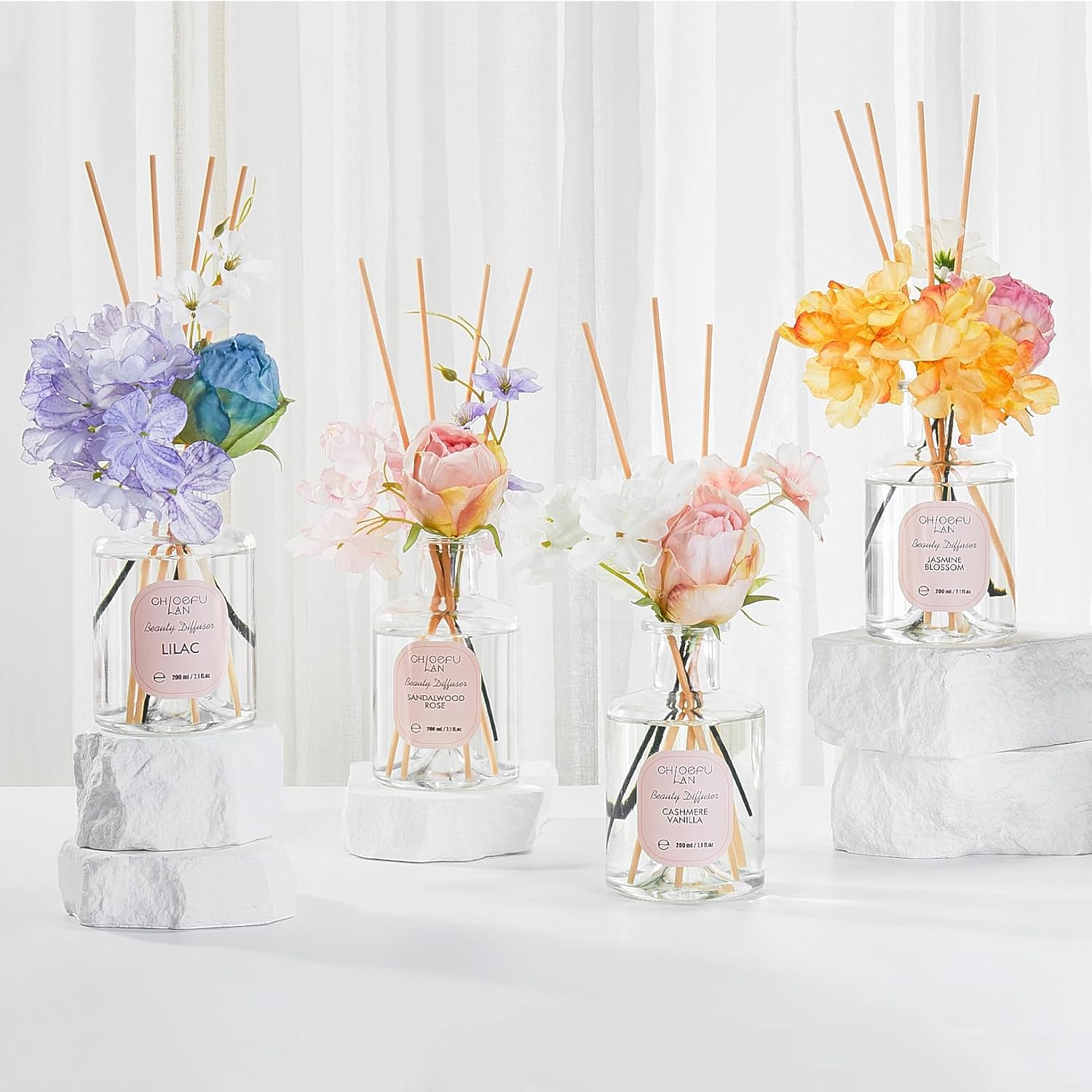 Lilac Reéd Diffuser Oil, 6.7 oz Refreshing Natural Essential Scented Oil with Purple Flower Diffuser Sticks,Bathroom Decor, Home & Office Decor,Diffuser Oil Gift Set