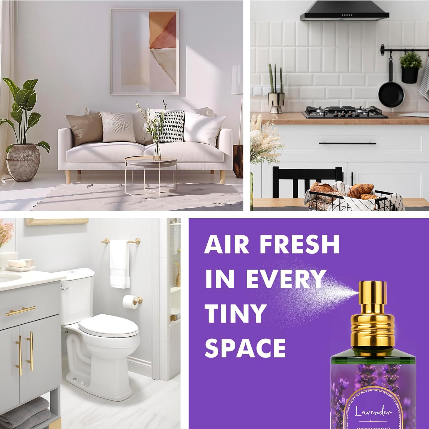 Lavender Room Spray 2 Pack, 3.4oz/100ml Each – Long-Lasting Air Freshener & Odor Eliminator for Home, Bathroom, Bedroom & Office, Concentrated Room Spray