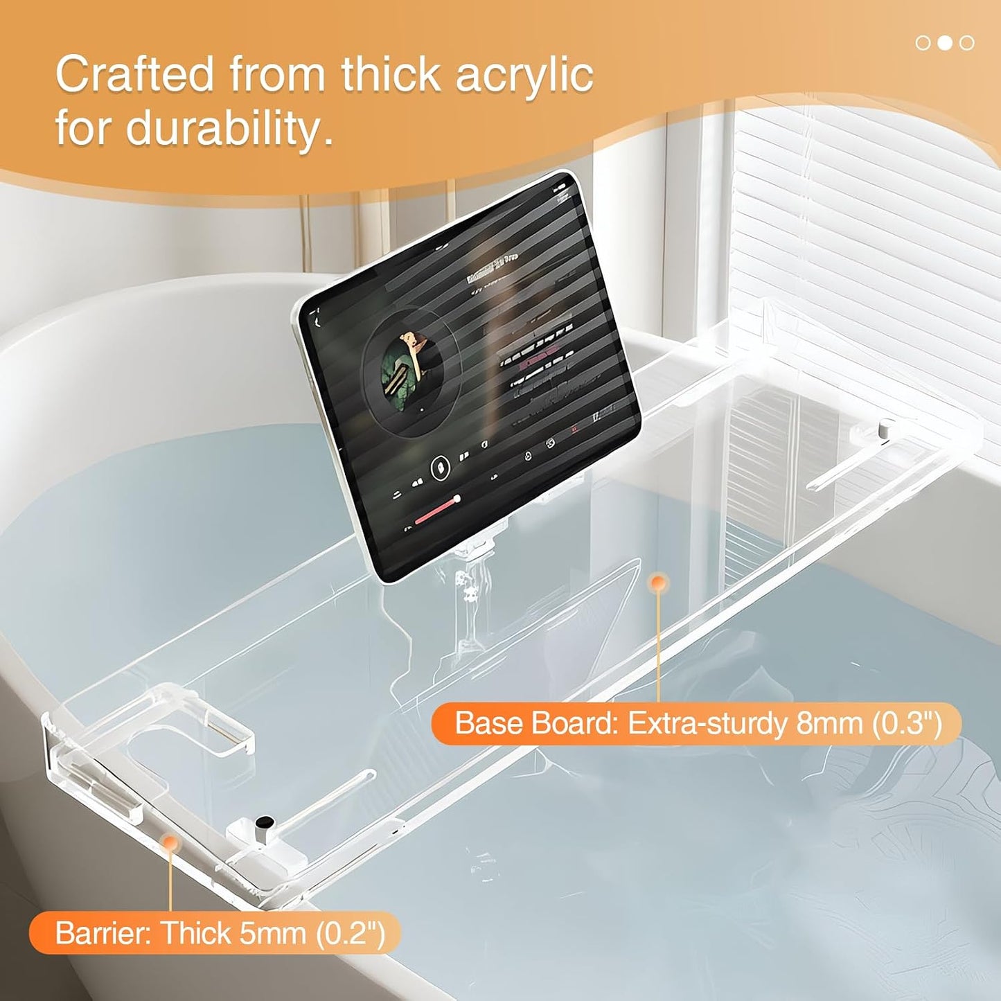 Bathtub Tray, Acrylic Bath Caddy with Adjustable Lock - Sweet Gift for Birthdays, Weddings, Anniversaies, and Housewarmings, Clear