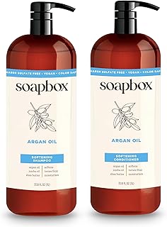 Soapbox Argan Oil & Vanilla Shampoo & Conditioner Set, Leaves Hair Smooth & Controls Frizz - Clean Ingredients Free of Harsh Chemicals, Sulfates, Parabens & Silicones - 1 Liter Each