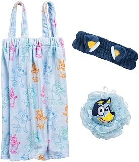 Jay Franco Bluey 3 Piece Spa & Bath Set - Includes Towel Wrap, Loofah & Spa Headband - Kids Bath & Shower Accessories
