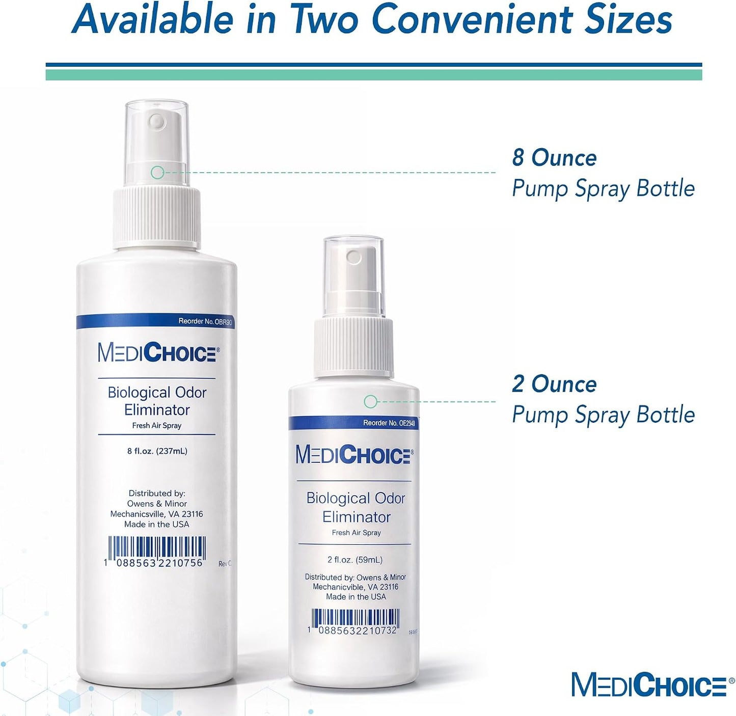 MediChoice Biological Odor Eliminator Spray, 8 Oz Fresh Scent Pump Bottle - Dye Free, Quick Drying, Ideal for Fabric, Skin, Hair - Odor Neutralizer for Home, Hospital, Health Care Clinic