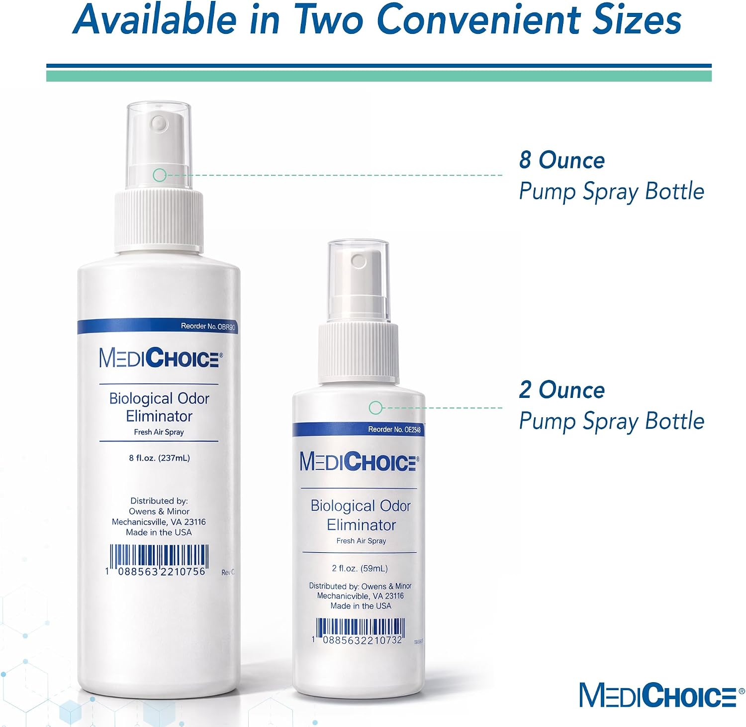 MediChoice Biological Odor Eliminator Spray, 8 Oz Fresh Scent Pump Bottle - Dye Free, Quick Drying, Ideal for Fabric, Skin, Hair - Odor Neutralizer for Home, Hospital, Health Care Clinic