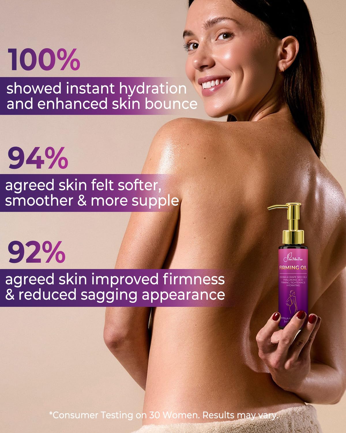 Body Firming Oil, 3.4 FL OZ Body Oil After Shower – With 790,000ppm Tightening Oil(Grape Seed Jojoba Sweet Almond) &10,000ppm Hyaluronic Acid – Fast-Absorbing For Hydrating Full Body, Lavender