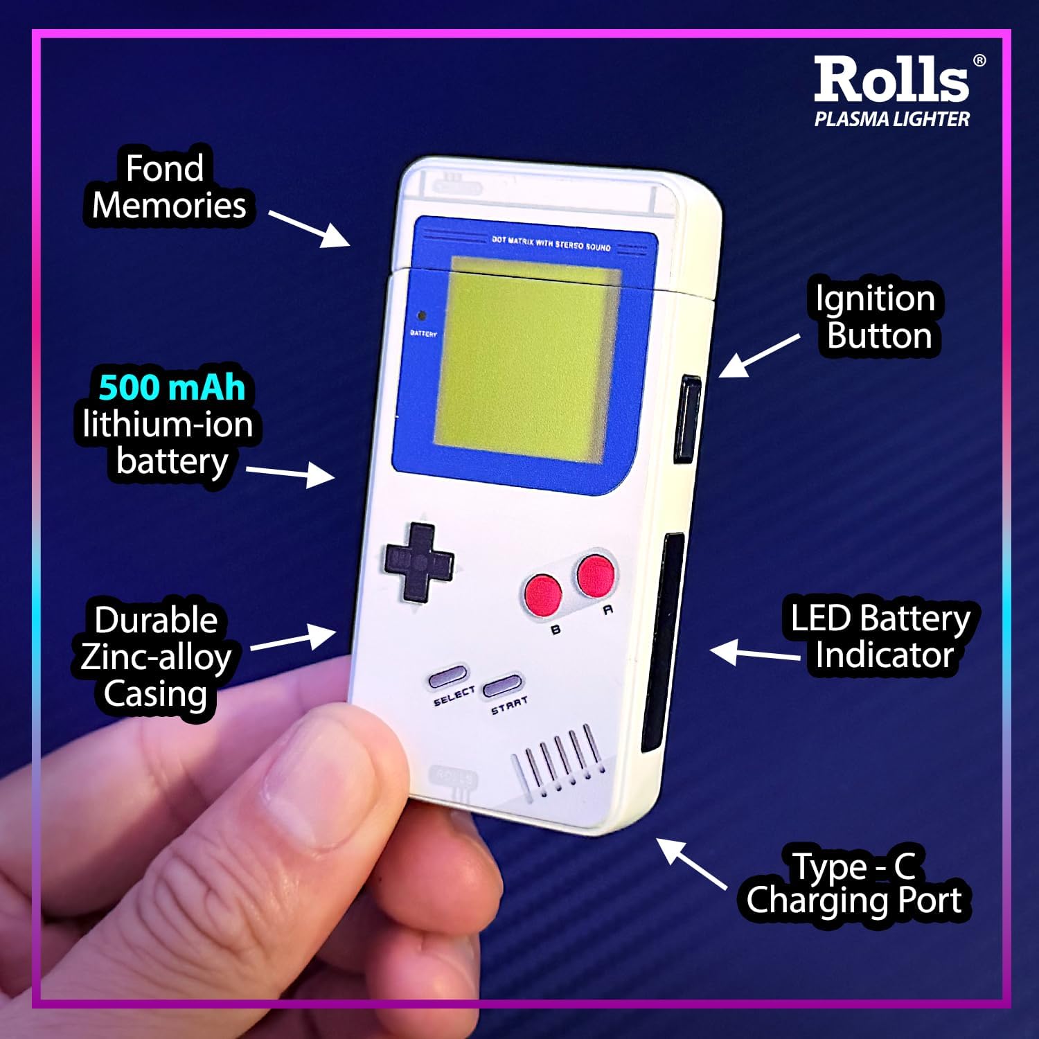 Rolls Electric Lighter - Gifts for Men - Cool Lighters - Electric Rechargeable - Candle Lighters - Custom Unique Gadgets - Birthday Gifts for Men - By Rolls Plasma Lighter (Blue)