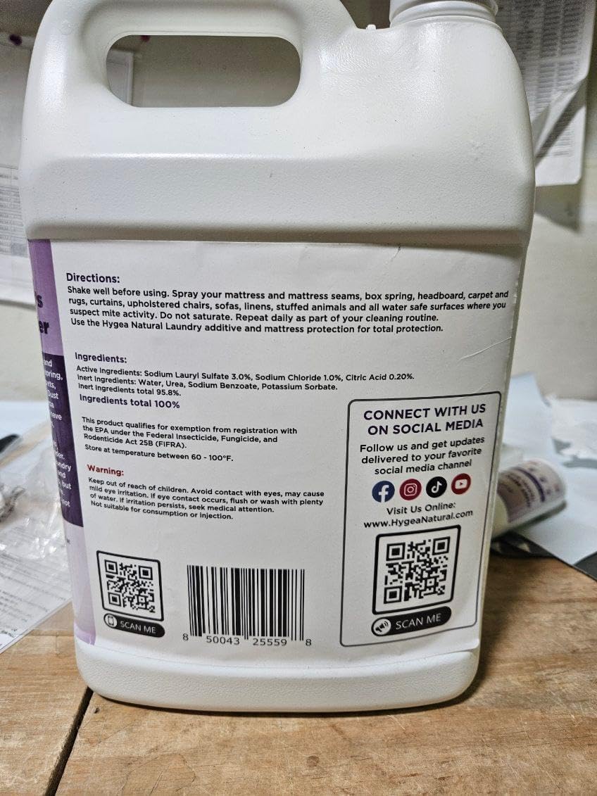 Hygea Natural Dust Mite Killer Spray - Eliminates Dust, Carpet, Rodent, Bird, Mites - Safe for Home, Children, Pets, Bedding & Furniture, 128 oz, Unscented
