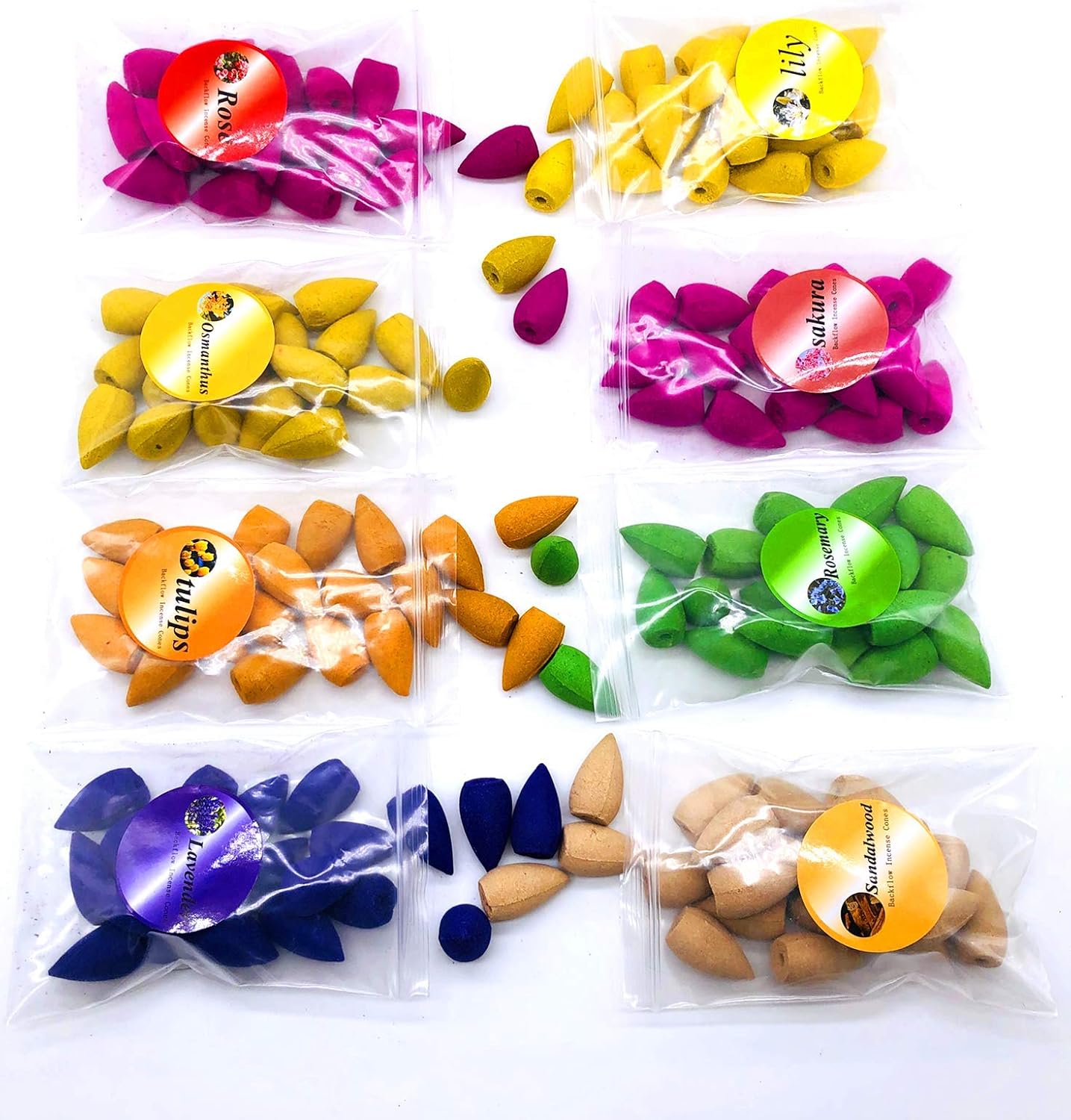 152 Pcs Backflow Incense Cones 8 Mixed Natural Scents Sandalwood Rose Lily Tulips Rosemary Lavender Sakura Osmanthus(Incense Cones)
