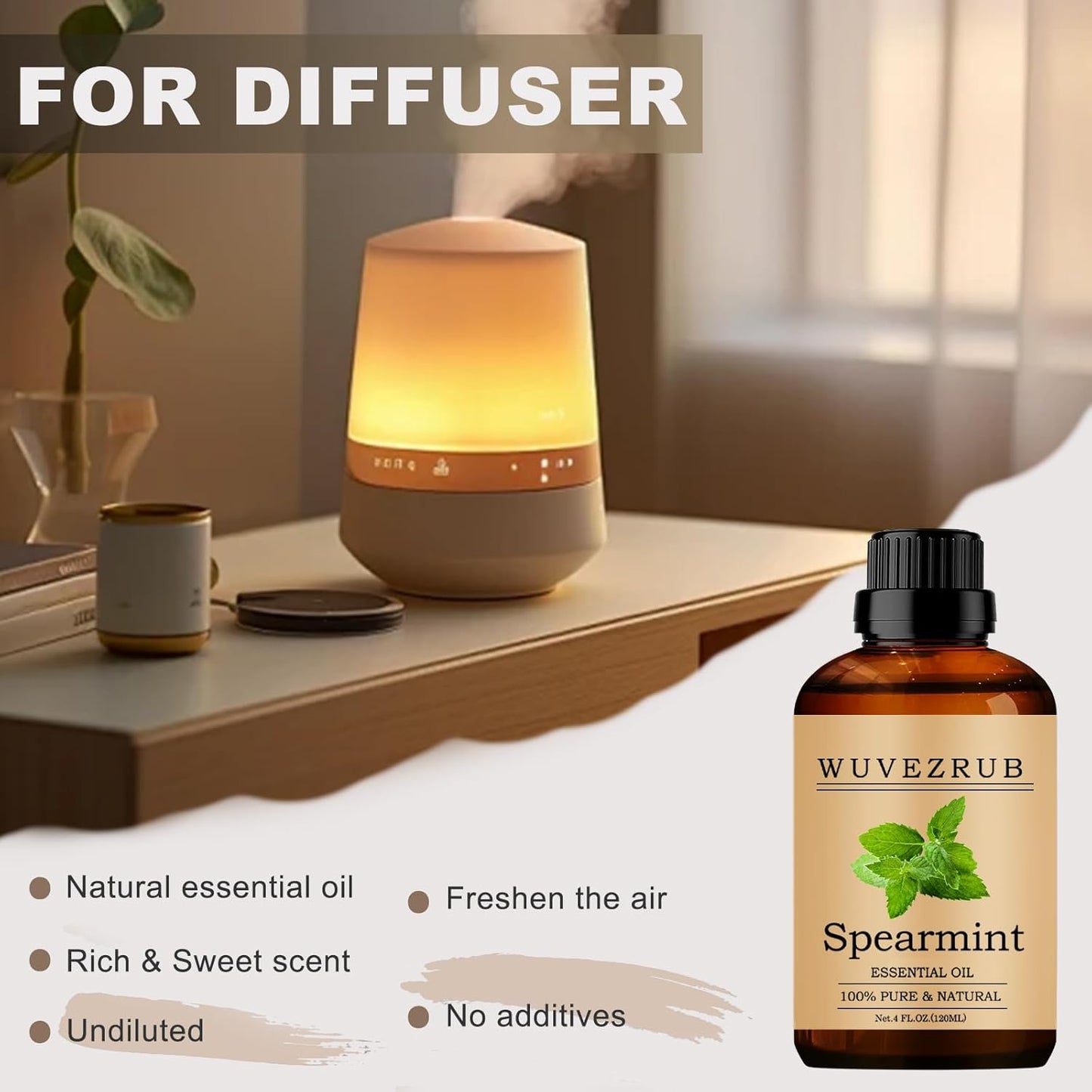 Spearmint Essential Oils, 120ML Pure and Natural Essential Oil for Aromatherapy Diffuser - Spearmint /4 Fl Oz