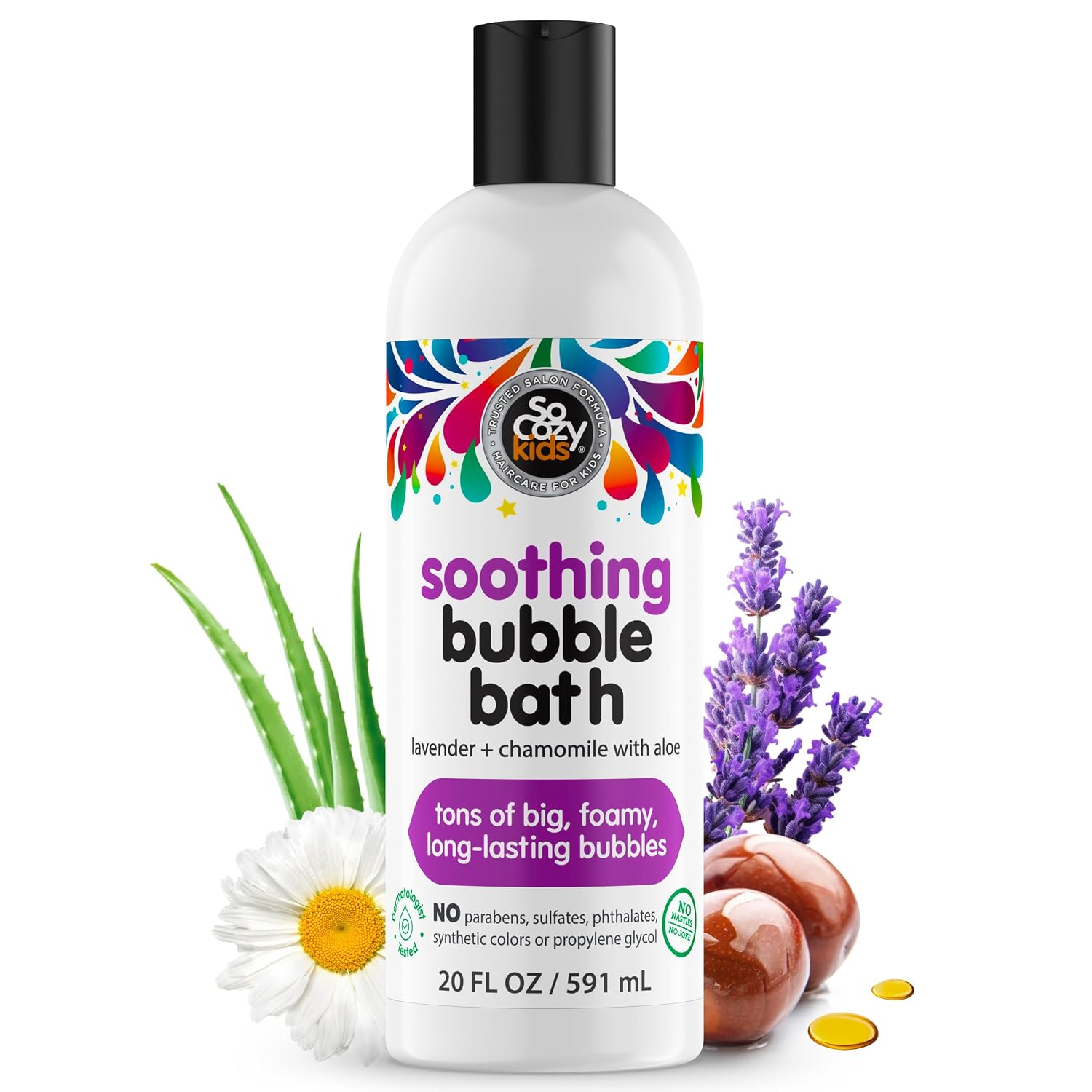 SoCozy Soothing Bubble Bath for Kids, Lavender & Chamomile, Moisturizing with Aloe Vera and Jojoba Oil, 20 FL OZ