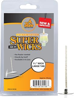 Ner Mitzvah Self Standing Cotton Wicks for Glass Oil Cup and No Floater Needed for Candle Lighting, Multipurpose (Pack of 50), Large - 1.5 inch