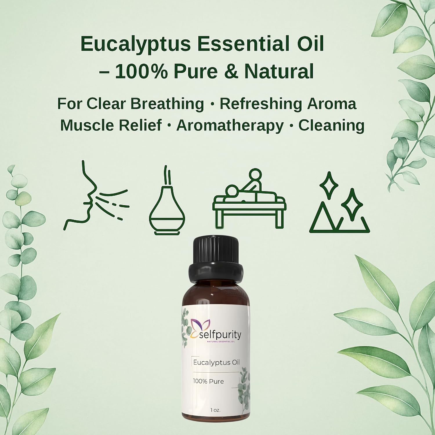 Eucalyptus Essential Oil 1 Oz (30ml) – 100% Pure Natural Eucalyptus Oil for Aromatherapy Diffuser, Skin & Hair Care, Massage, Soap & Candle Making – Premium Grade