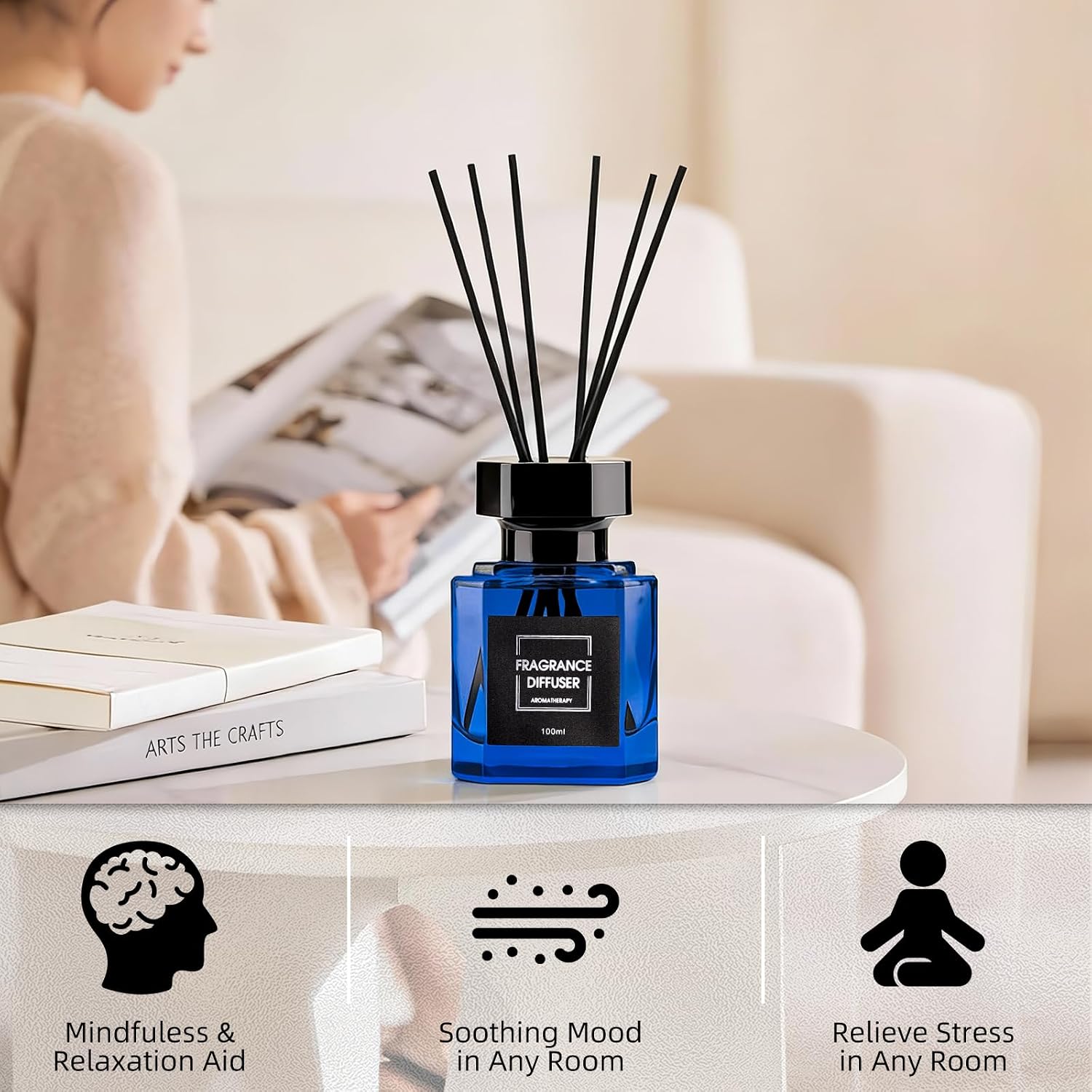 Reed Diffuser Set - 3.38 fl oz (100 ml) - Clean Linen Scent Diffuser with 5 Sticks - Long Lasting Home Fragrance - Air Freshener for Shelf Bathroom Decor Room Decor Aesthetic - Office Desk Accessories