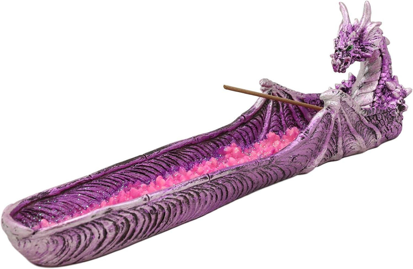 Ebros Gift Magenta Sunset Dragon Guarding Pink Quartz Crystal Quarry River Incense Burner Holder Figurine 10.5" Long Fantasy Mythical Dungeons and Dragons Home Decorative Accent Statue