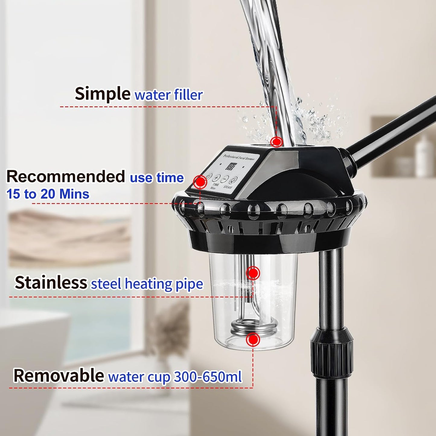 Professional Facial Steamer for Deep Hydration,Ozone Face Steamer with More Steam,Estheticians Steamer on Wheels with Time Setting,Adjustable Height Suitable for Beauty, Spa and Home Use