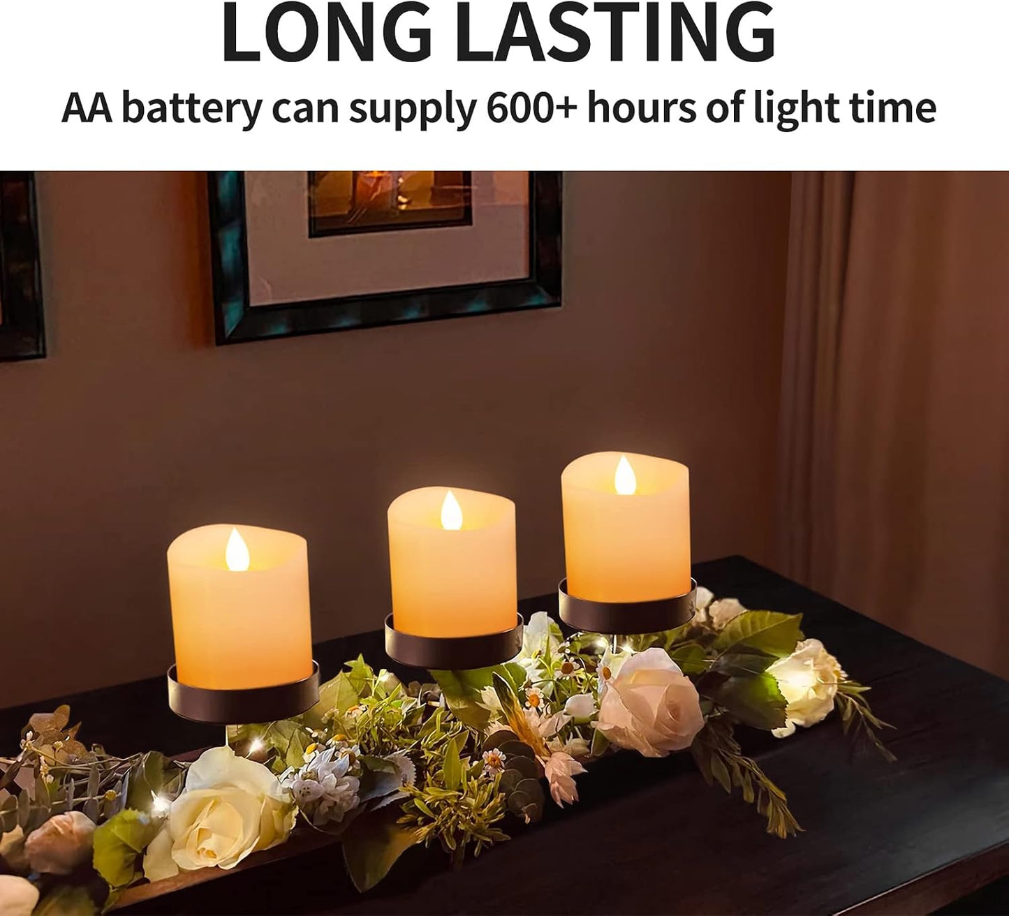 3x3 Flickering Flameless Candles Set of 3, 2AA Battery Life 600 Hours Battery Candles Flickering with Timer,3 inch Flameless Candles with Remote for Indoor/Outdoor, White