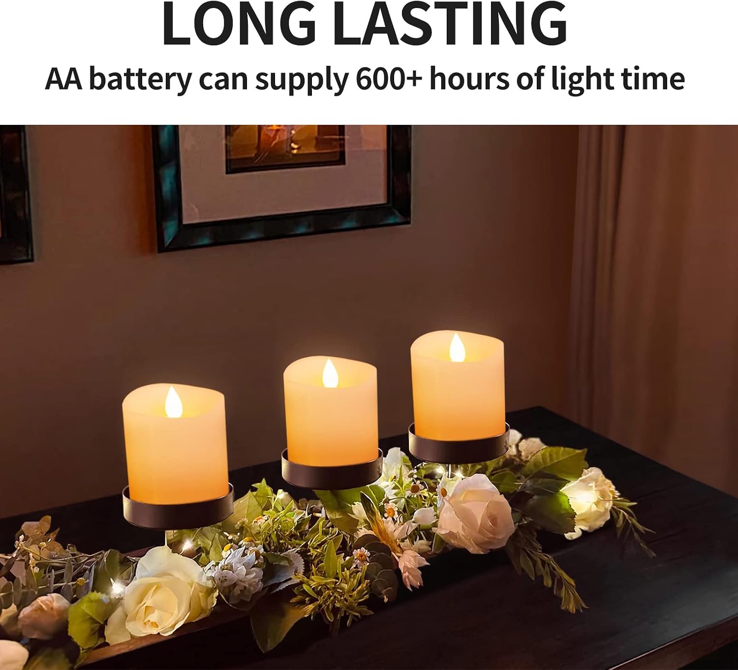 3x3 Flickering Flameless Candles Set of 3, 2AA Battery Life 600 Hours Battery Candles Flickering with Timer,3 inch Flameless Candles with Remote for Indoor/Outdoor, White