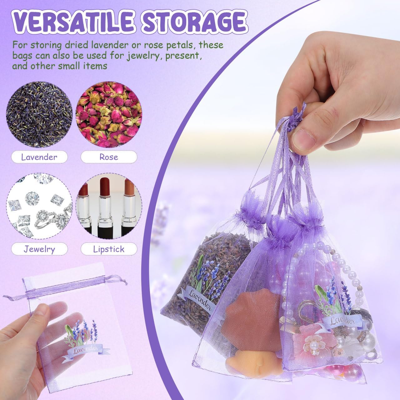 PRETYZOOM 10pcs Lavender SachetS Empty Drawstring Mesh Bags for Storing Dried Lavender Petals Jewelry Elegant Organza Design for Home Decor and Present