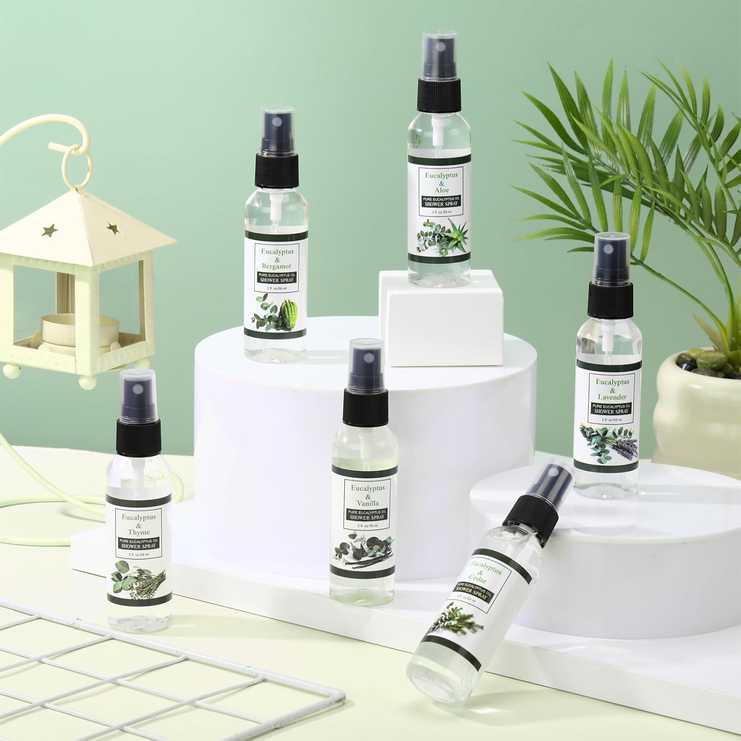 Frienda 6 Pack Eucalyptus Shower Spray with Essential Oils Portable Travel Eucalyptus Blends Mist Spray for Spa and Sauna Steam Room Aromatherapy for Women Teacher Staff Employee Thank You Gifts 2oz