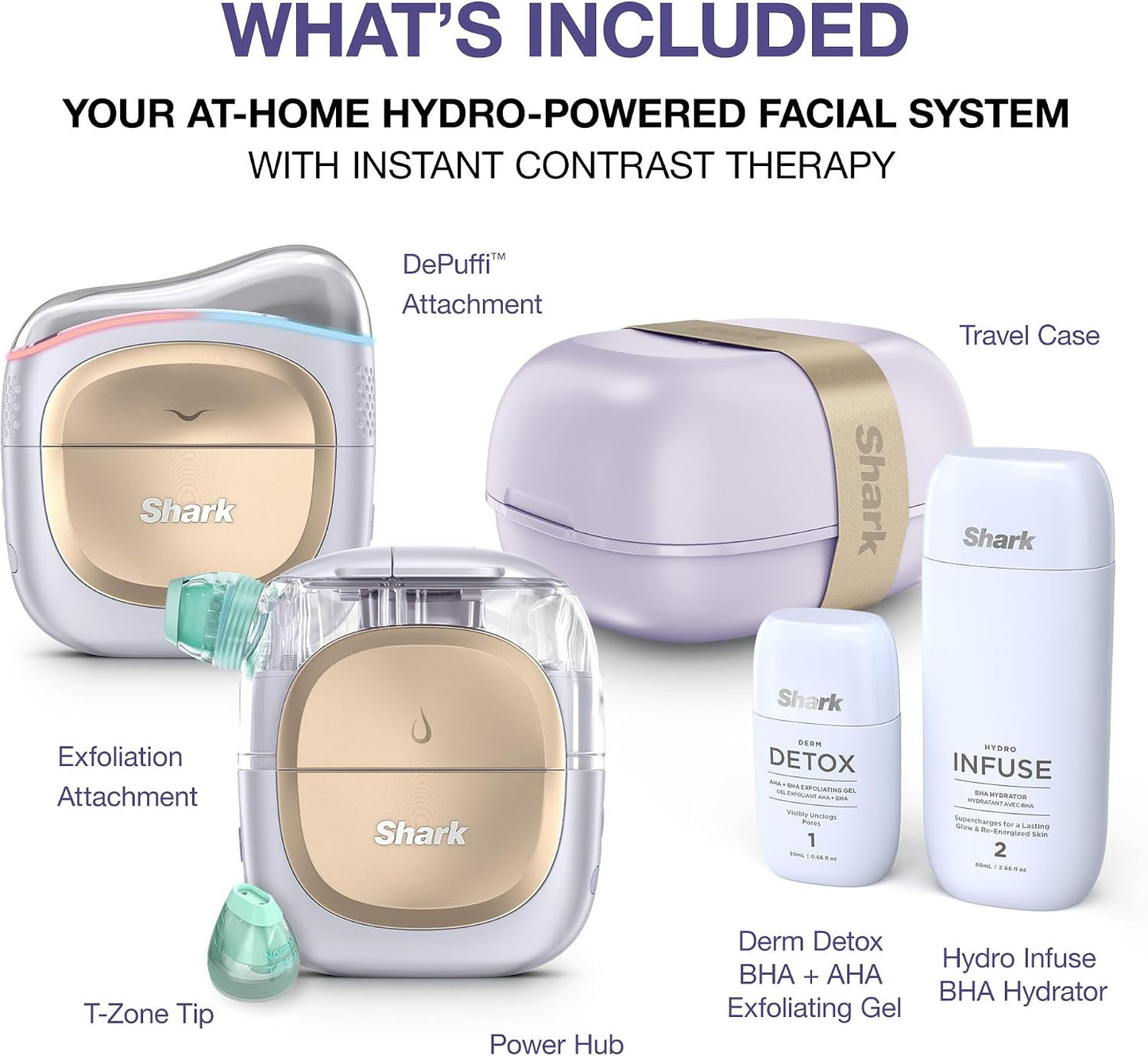 Shark FacialPro Glow at-Home Hydro-Powered Facial System with DePuffi Hot & Cold Therapy – Professional Spa Skincare Device for Pore Cleansing, Hydration, & Radiant Glow, Lilac, FH320PL
