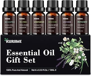Essential Oil Set -Natural Essential Oils for Diffuser for Home, Top 6 Aromatherapy Diffuser Oils Scents, Candle Making Scents -Peppermint, Lavender, Eucalyptus, Lemongrass, Rosemary, Tea Tree (10ml)