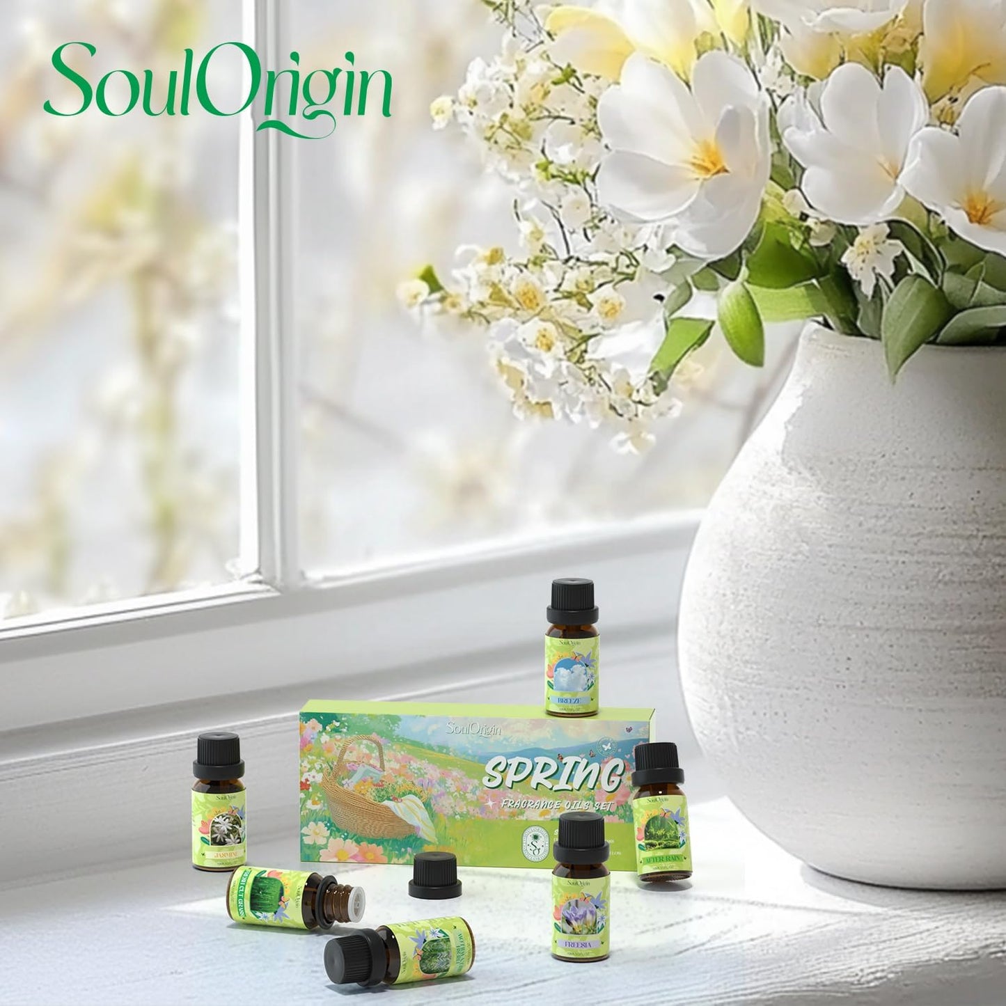 Soulorigin Spring Fragrance Oils Set, Essential Oil Gift Set for Diffuser, Spring Scent Diffuser Oil, Diffuser Scents Oil for Home,Freesia,Breeze,Fresh Green Willow,Fresh Cut Grass,Jasmine, After Rain
