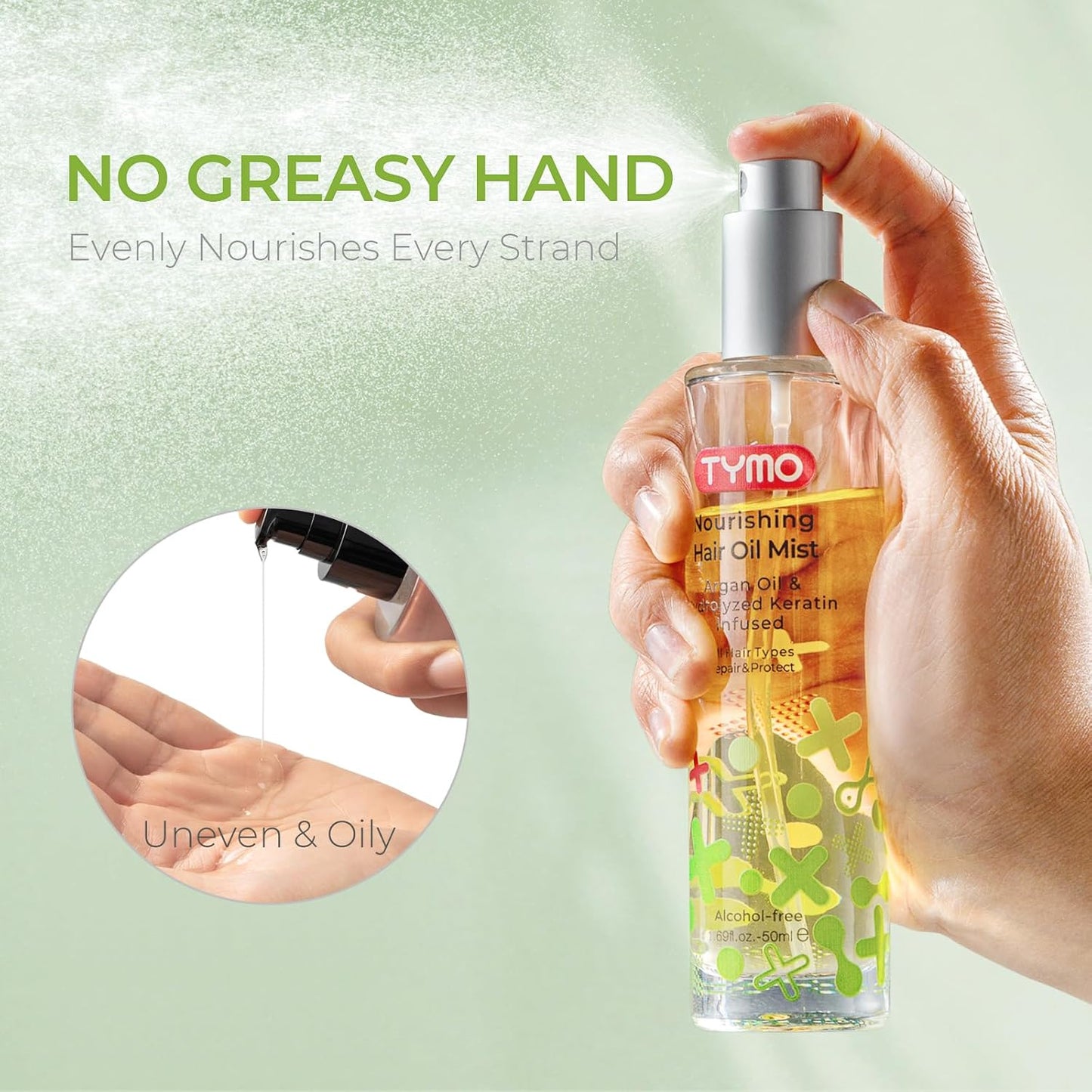 TYMO Argan Oil Spray - Hair Oil for Frizzy & Dry Hair Heat Protectant, Organic Pure Formula, Daily Use for Hair, Smooth Damaged Ends, Add Shine