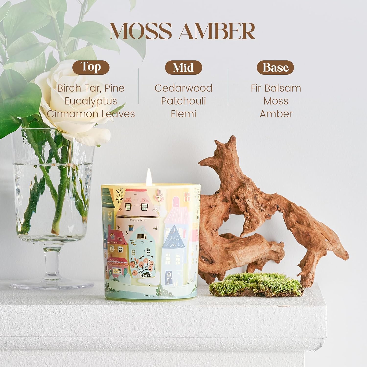 M&SENSE Moss Amber Candles for Home Scented - 10.2 oz Soy Wax Candles Non Toxic 60 Hours Long Burning Funny Candles Home Decor Gifts for Stress Relief, Meditation, Calm, Yoga