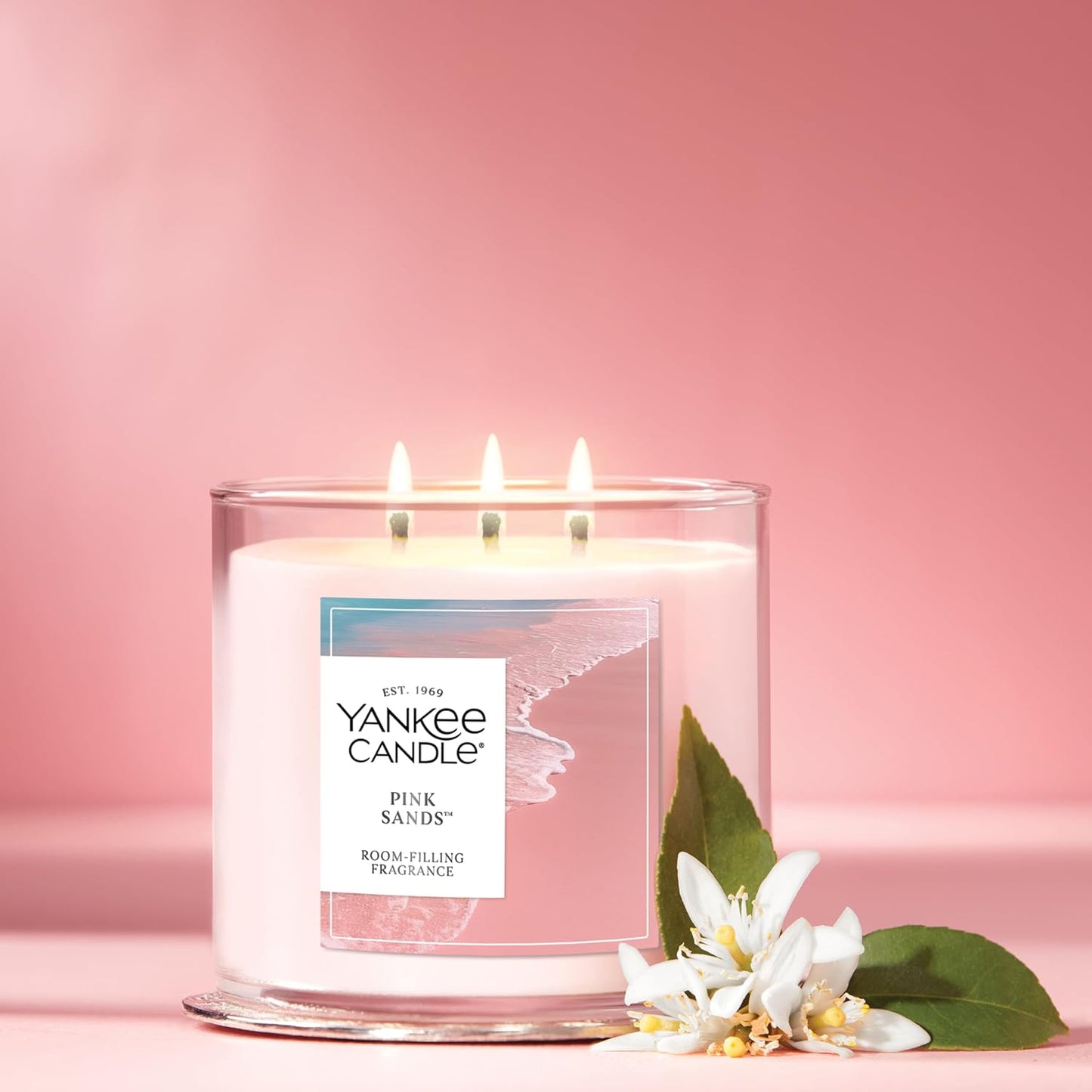 Yankee Candle Pink Sands, Scented Candle, 14.5oz 3-Wick Candle Jar with up to 40 Hours Burn Time