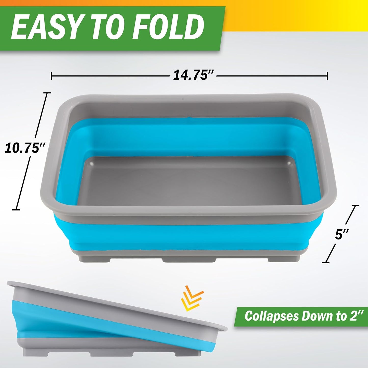 Collapsible Bucket for Cleaning - 7.27L Foldable Wash Bin Dish Tub - Collapsible Wash Basin or Camping Sink for Beach, Tailgating, or Soaking Laundry - Cleaning Supplies by Wakeman (Blue)