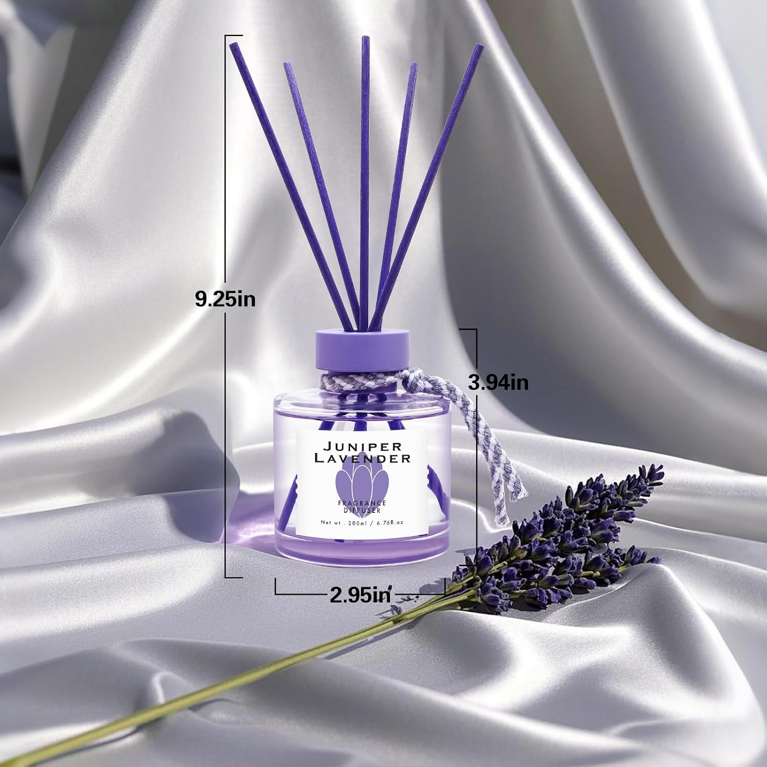 Juniper Lavender Reed Diffuser, 6.77OZ/200ML Large Capacity Natural Non-Toxic Oil, Long-Lasting Fragrance Reed Diffusers Set for Home and Bathroom, Aroma with 5 Reed Diffuser Sticks