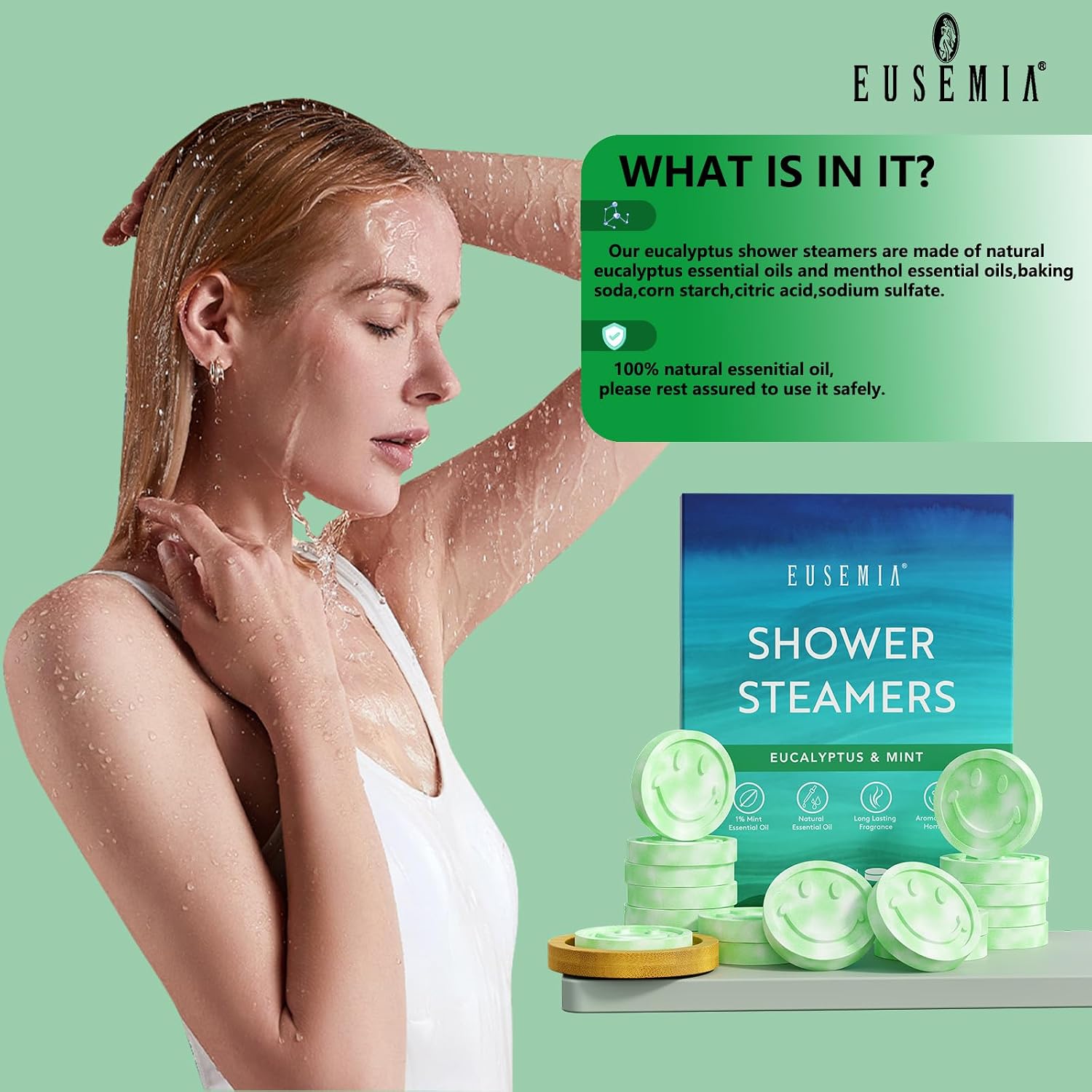 Eucalyptus Shower Steamers for Stress Relief-Aromatherapy Shower Bombs with Mint Natural Essential Oils for Women & Men (24 PCS Eucalyptus)