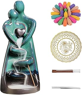 Ceramic Incense Holder, Creative Incense Waterfall Ornament, Backflow Incense Burner with 20 Cones + 30 Sticks, Zen Garden Yoga Meditation Home Decor
