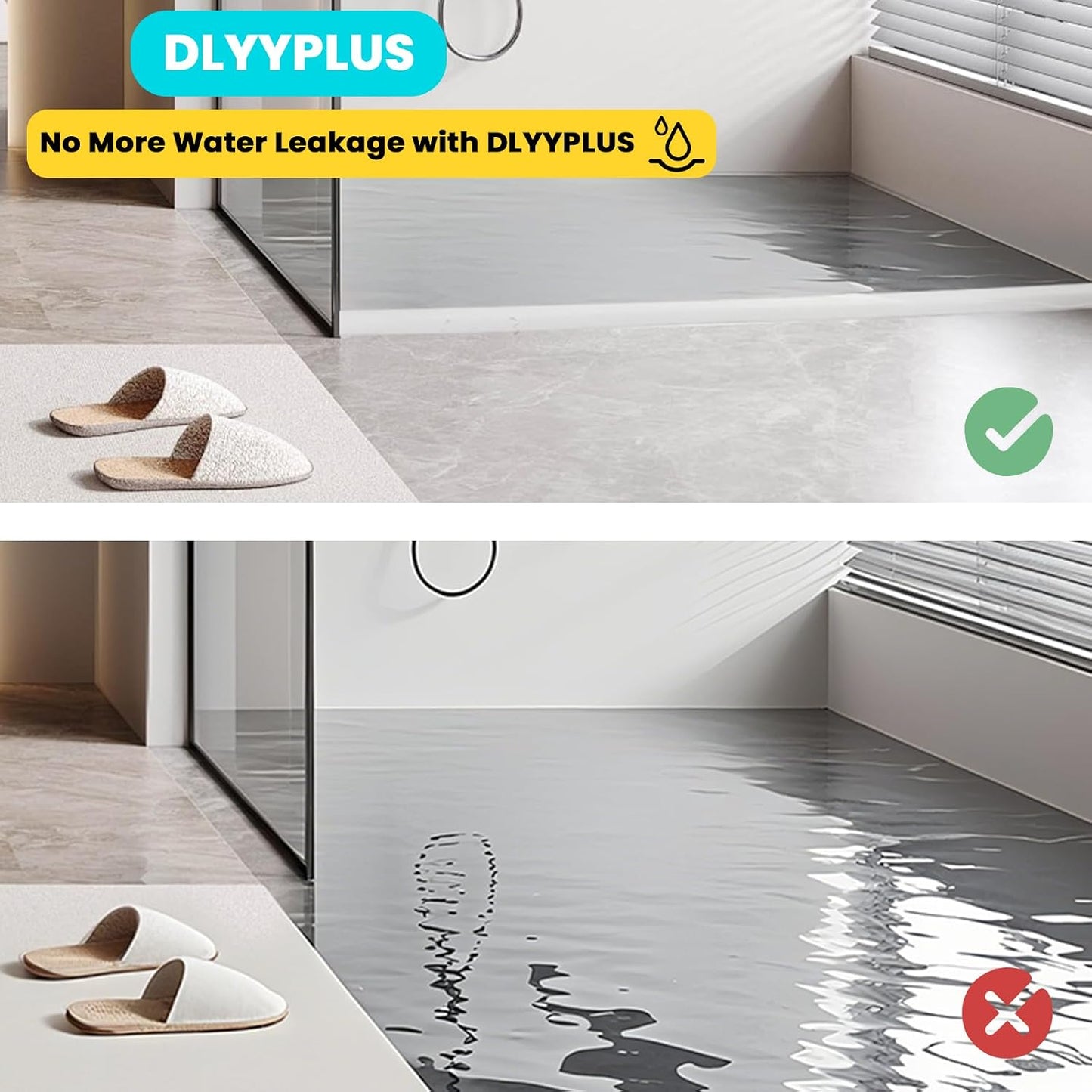 67" Collapsible Shower Threshold Water Dam Shower Barrier Keeps Water Inside Threshold Dry and Wet Separation Retention System Suitable for Bathroom Kitchen Sink Bathtub